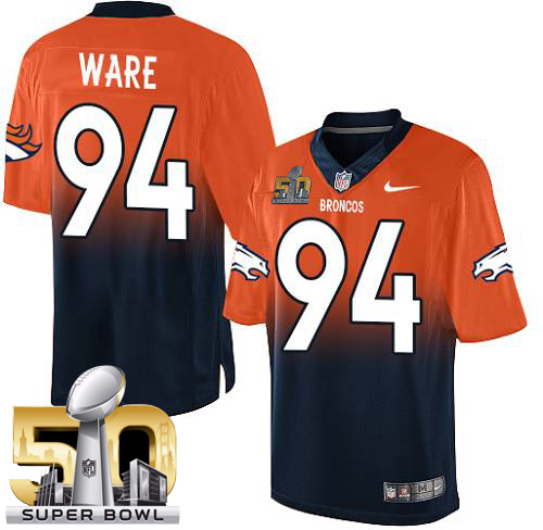 Men's Elite DeMarcus Ware Super Bowl L Nike Jersey Orange/Navy - #94 Fadeaway NFL Denver Broncos